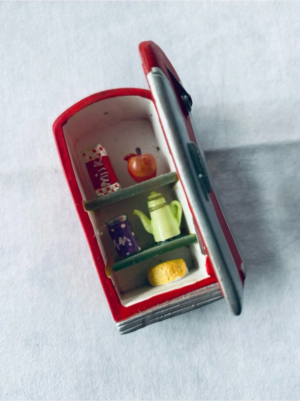 Christmas Ornament Vintage Red Refrigerator with Food